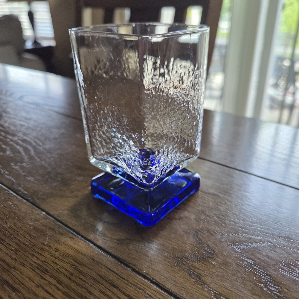 Bormioli Clear Ice Textured Colbalt Blue Footed Square 6oz Cocktail Glass